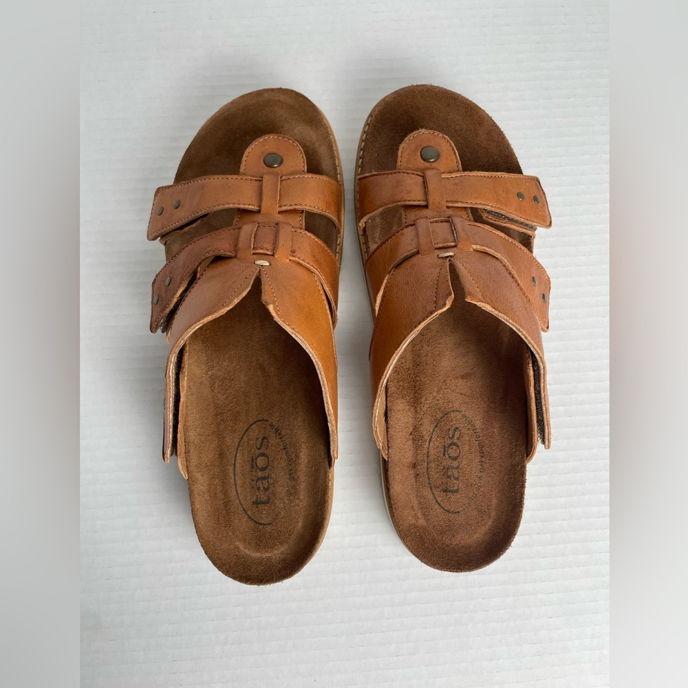 Taos Leather Magnificent Sandals Women’s Size EU 41 Brown Cognac Fisherman Slide - Picture 8 of 15